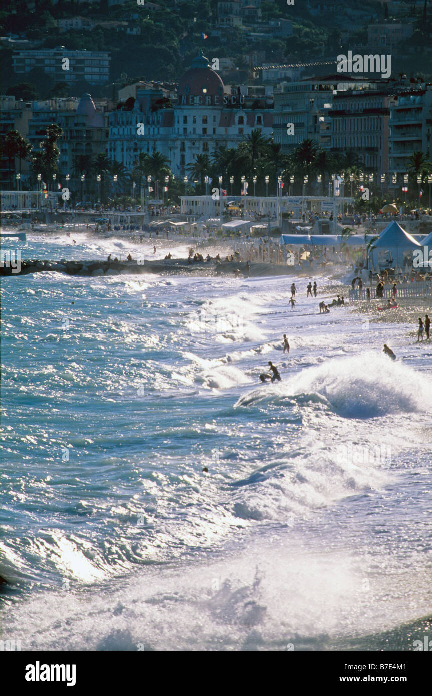 Windy day on the beaches of Nice city Stock Photo