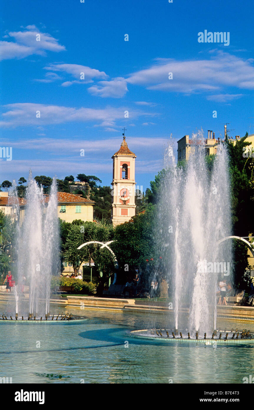 The water jet into the Massena square in Nice city Stock Photo