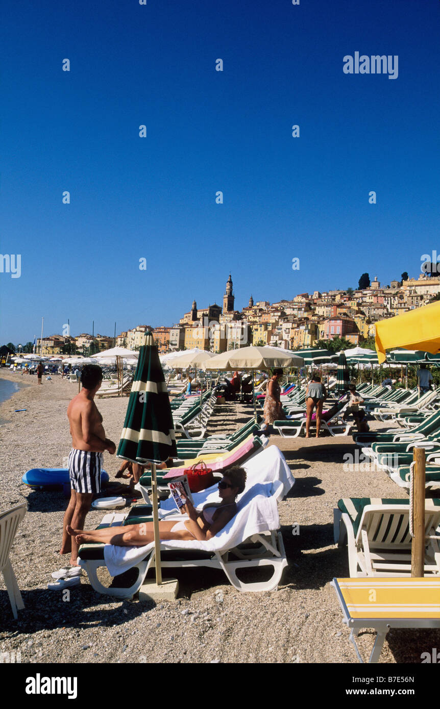 The beach of Garavan in Menton Stock Photo Alamy