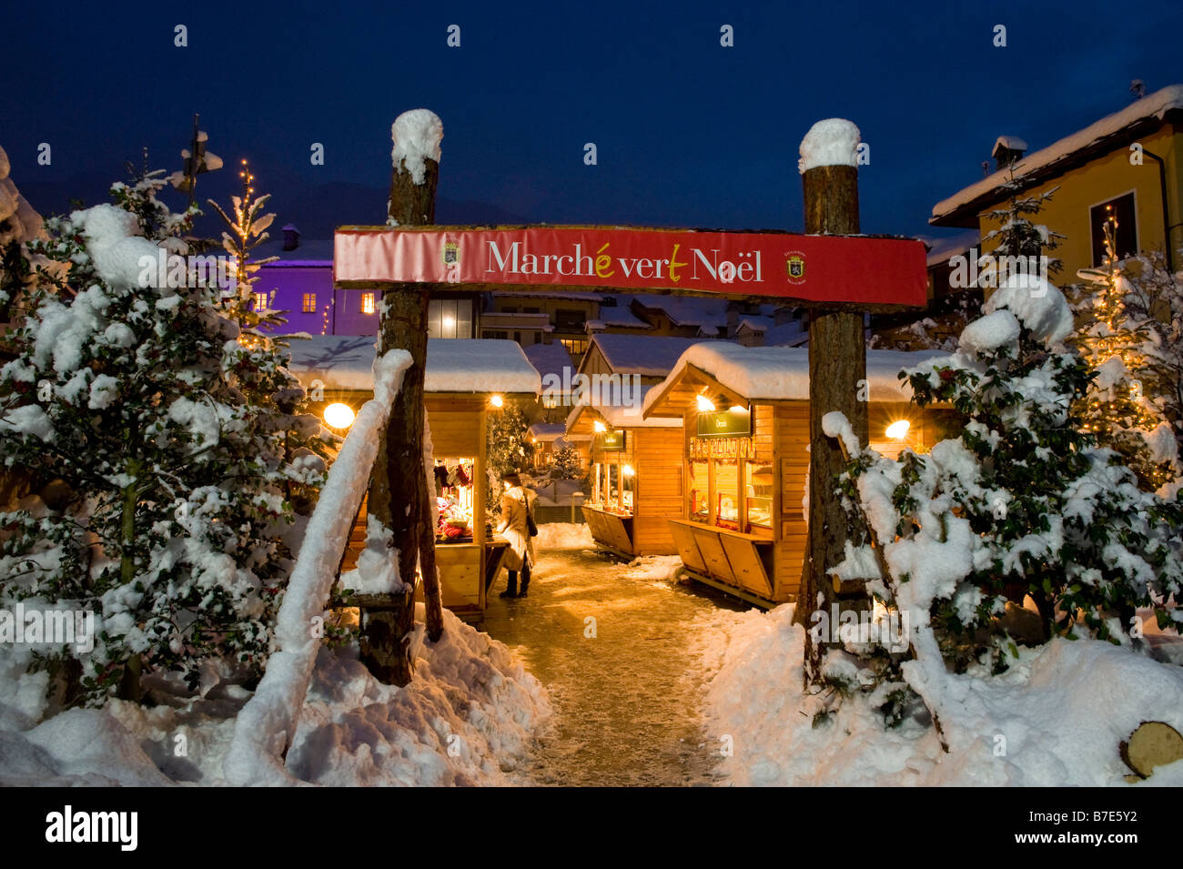 Christmas market, Aosta, Valle d'Aosta, Italy Stock Photo Alamy
