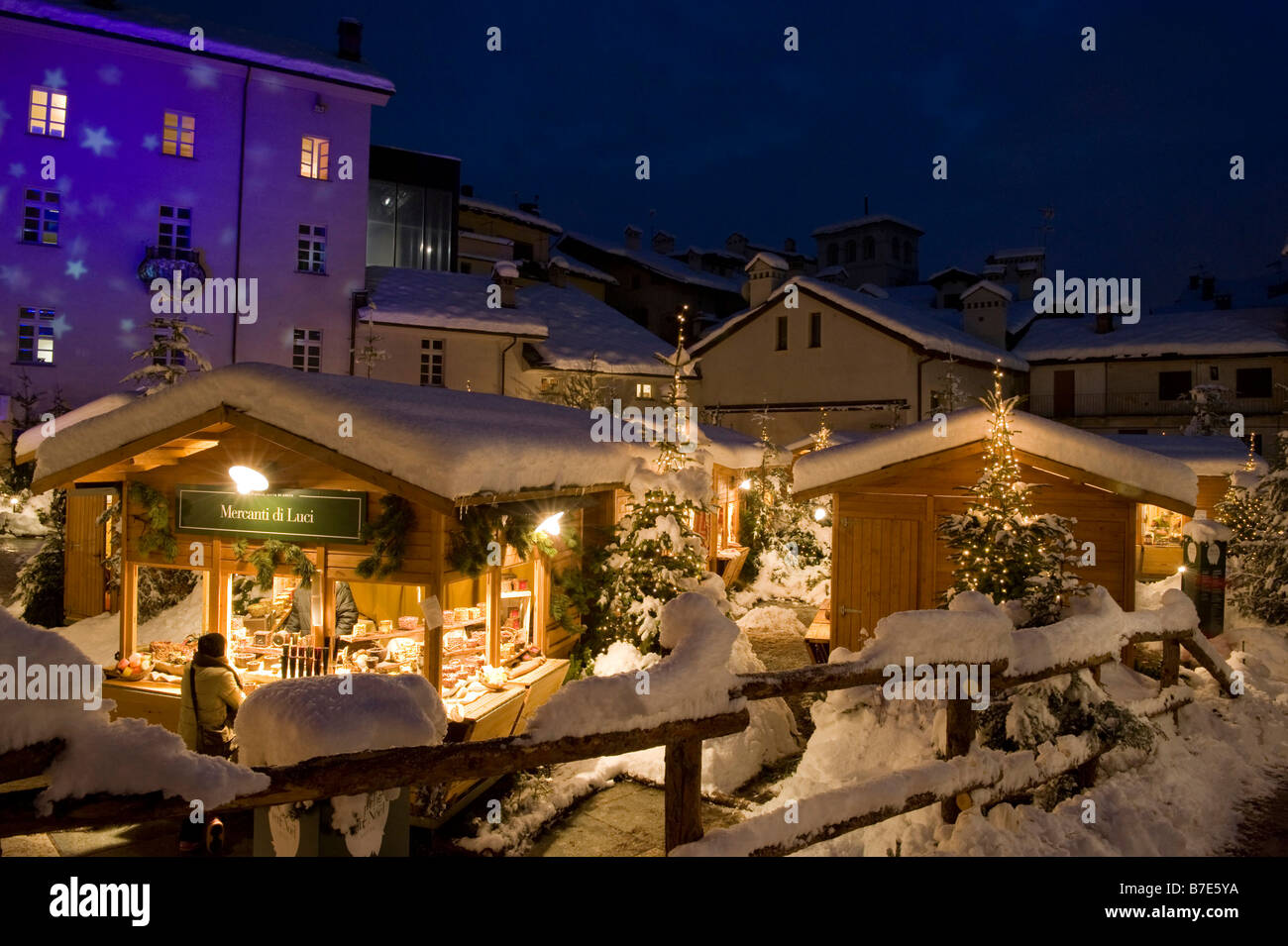 Christmas market, Aosta, Valle d'Aosta, Italy Stock Photo Alamy