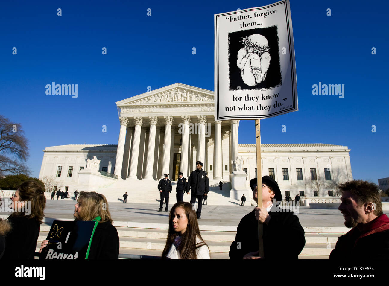 Pro-Life supporter holds a sign in front of the US Supreme Court - March for Life Rally, 2009 - Washington, DC USA Stock Photo