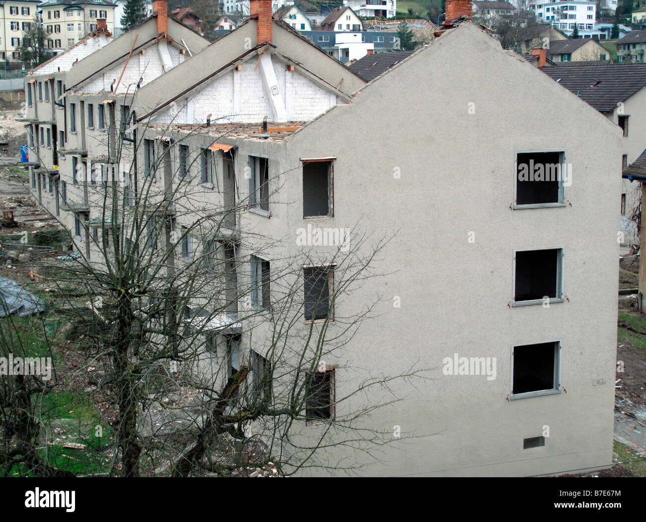 demolition of old apartment blocks city of zurich canton of zurich switzerland Stock Photo