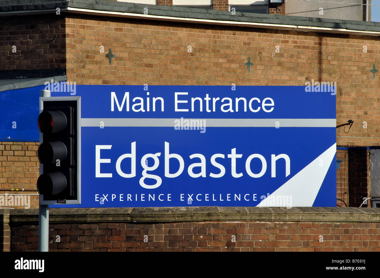 Main Entrance sign at Edgbaston Cricket Ground, Birmingham, England, UK Stock Photo