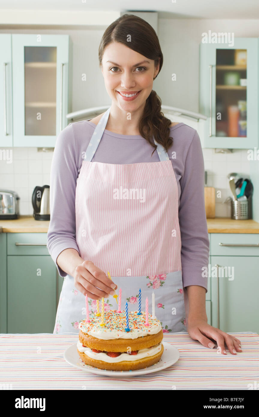 Woman with birthday cake Stock Photo