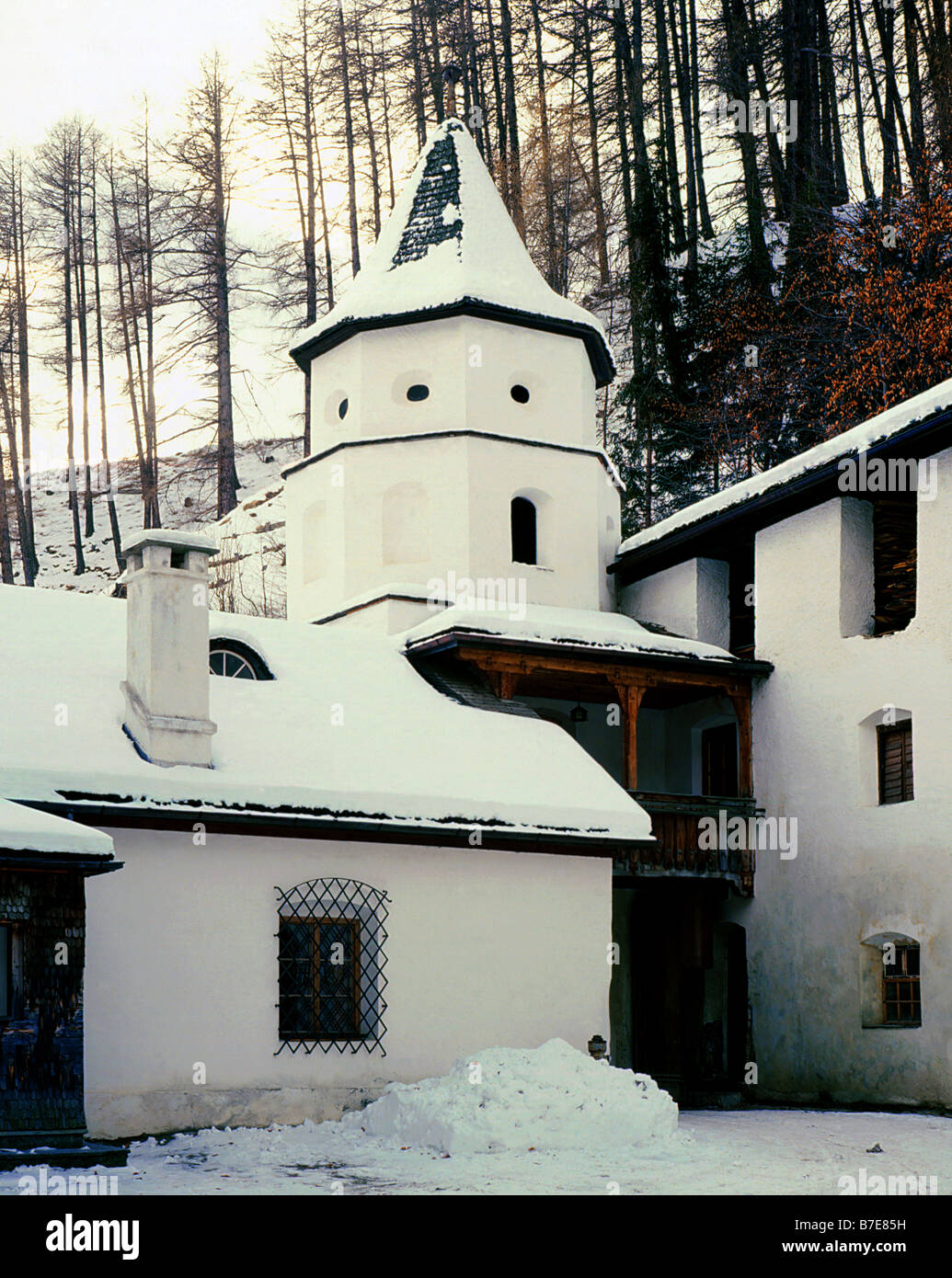 Abbey of  Monte Maria a  Malles in Vinschgau.(Marienberg Abbey) Stock Photo