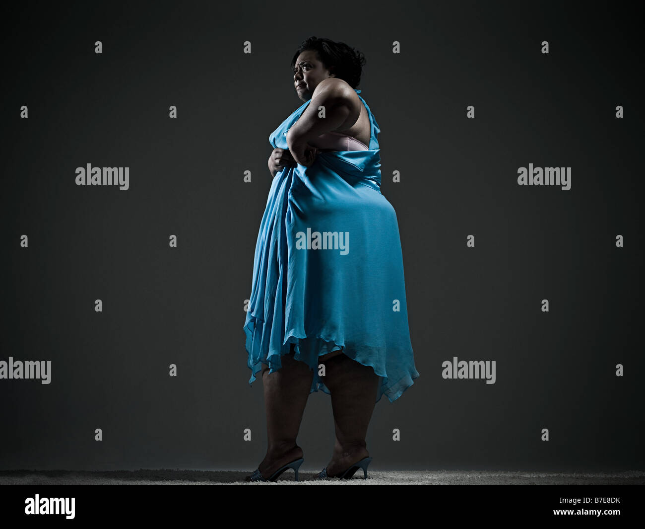 fat woman in blue dress Beauty Plus Size Model Blue Dress Stock Photo 2021441357
