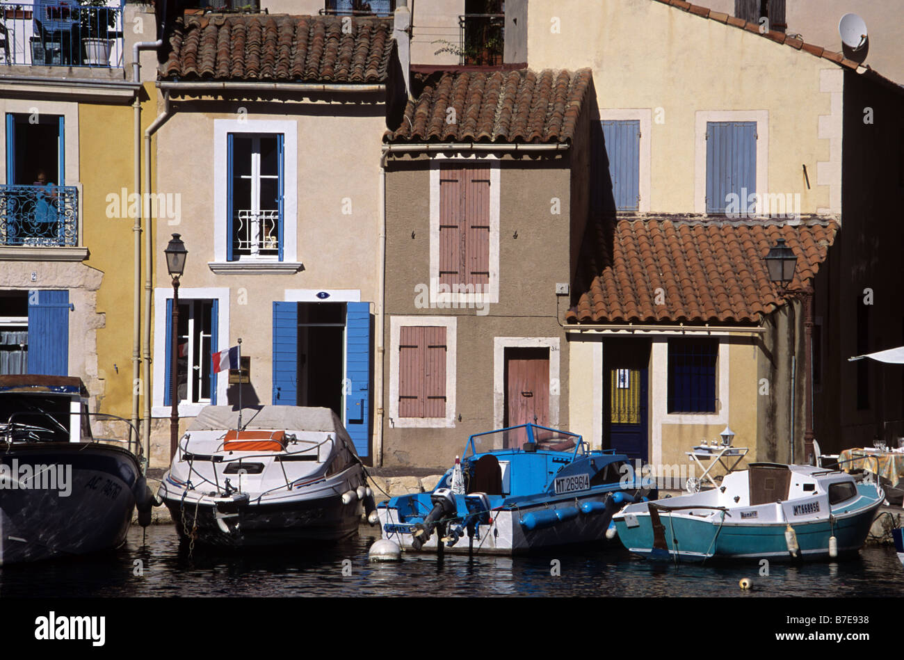 Canalside Houses, Brescon Quay, Martigues, the 'Venice of Provence', Provence, France Stock Photo