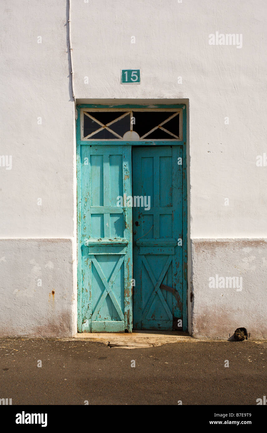 Old Wooden Entrance Door Of Spanish House At El Hierro Painted