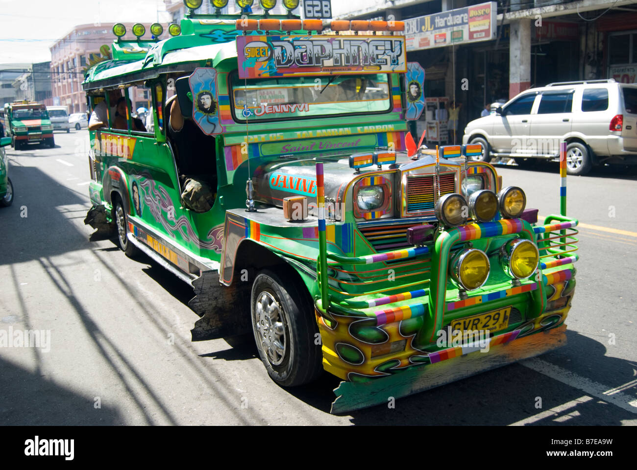Colourful Jeepney truck on road, Cebu City, Cebu, Visayas, Philippines Stock Photo