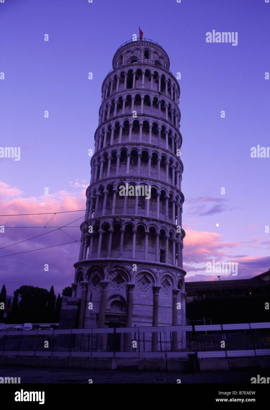 Leaning tower of Pisa Tiered tower Against sunset sky PISA ITALY Stock