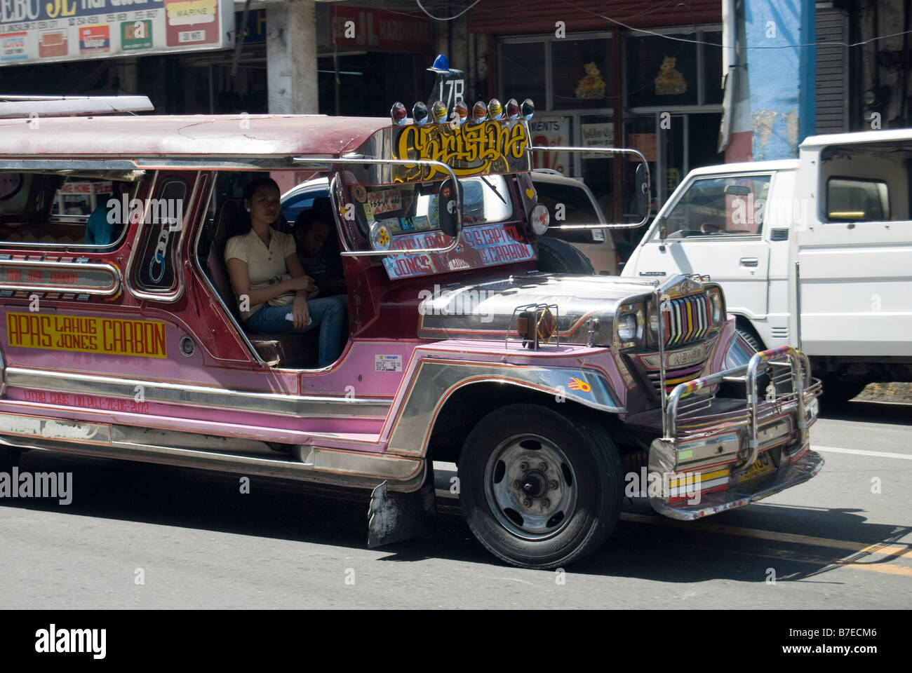 Colourful Jeepney truck on road, Cebu City, Cebu, Visayas, Philippines Stock Photo