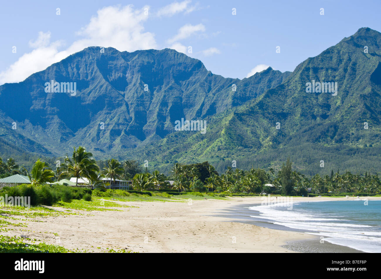 Hanalei Bay beach and Namolokama Mountain Kauai HI Stock Photo Alamy