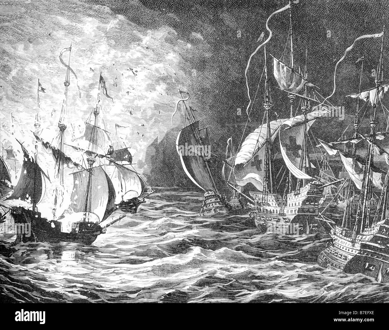 Attack on the Spanish Armada 1588 19th Century Illustration Stock Photo