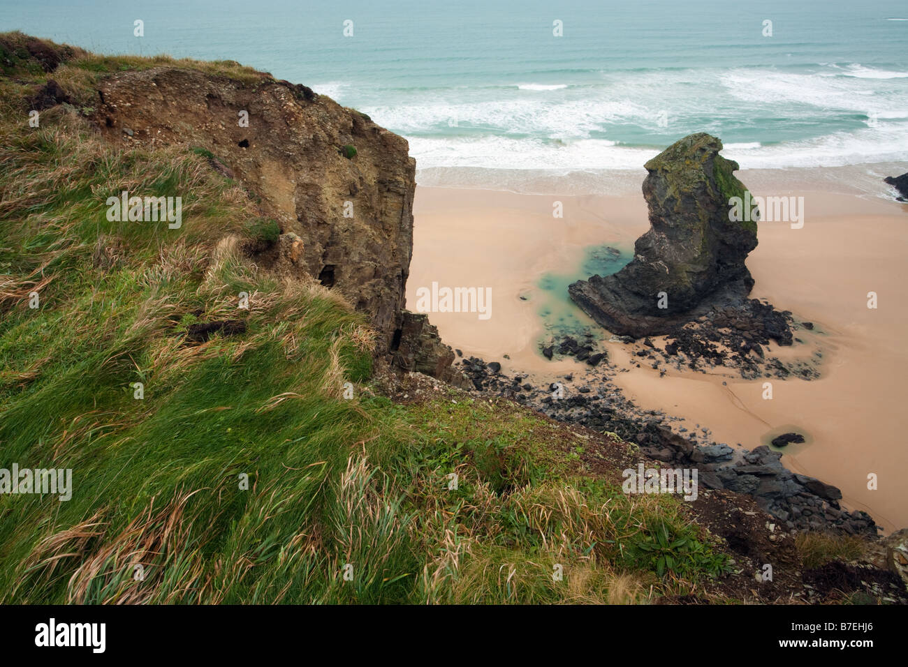 Eroding cliffs Bedruthan Steps North Cornwall England UK Stock Photo