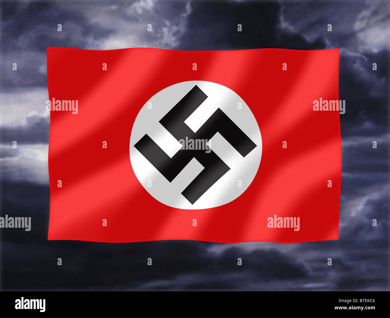 Nazi Flag Waving Against Stormy Sky Stock Photo