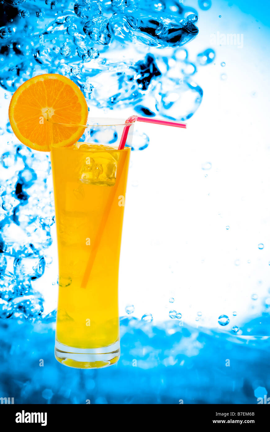 Fresh orange juice water splash background fruit Stock Photo