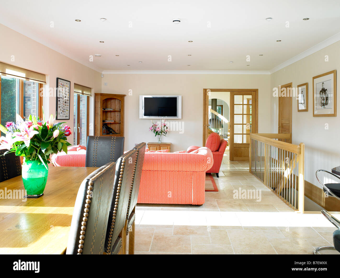 A living area within an open plan living/diner/kitchen room Stock Photo ...