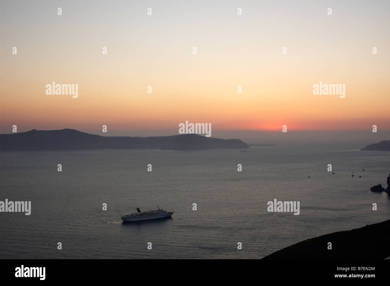 Sunset at Fira town(Santorini) Stock Photo