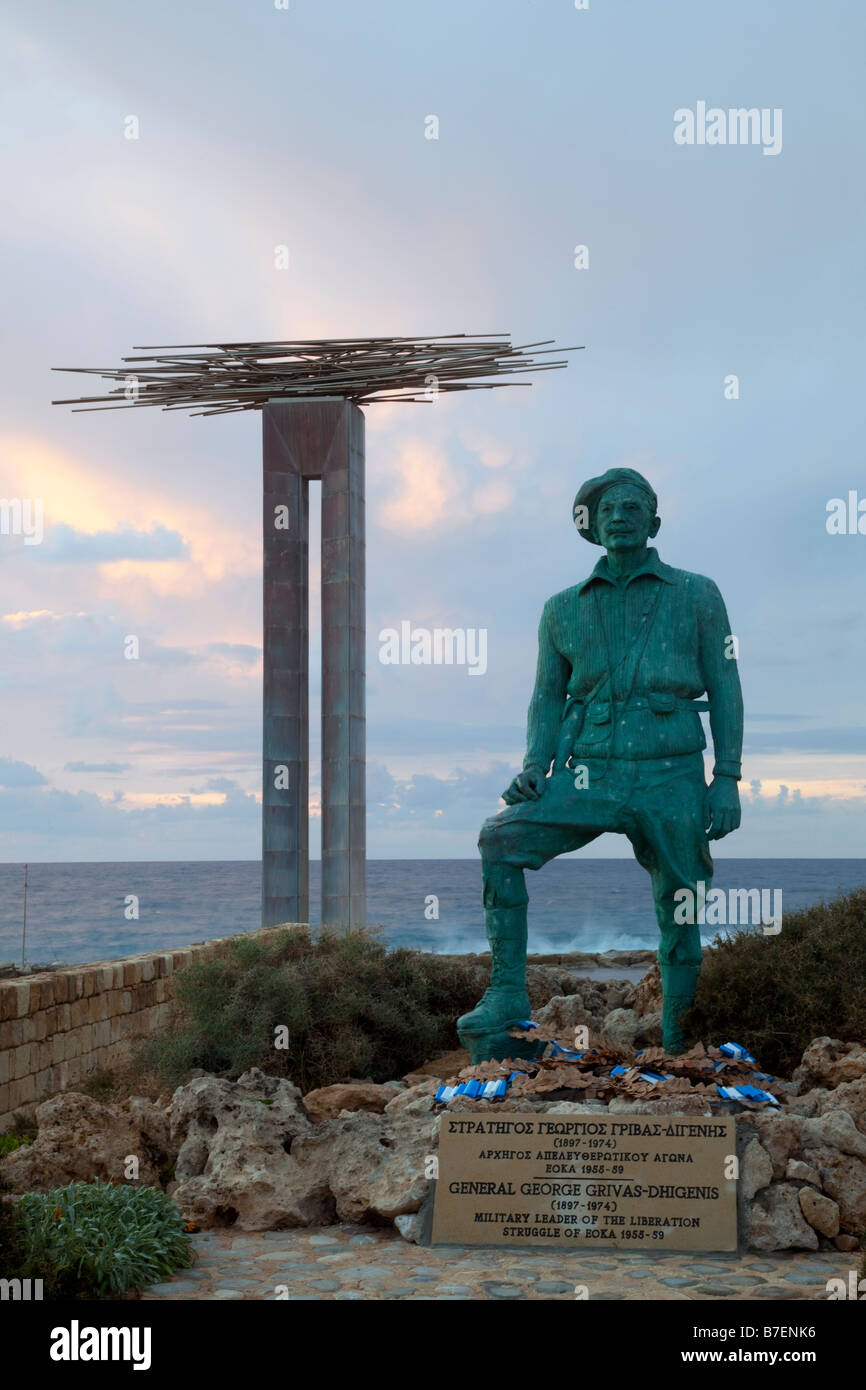 George Grivas Dhigenis, memorial statue, Cyprus. Stock Photo