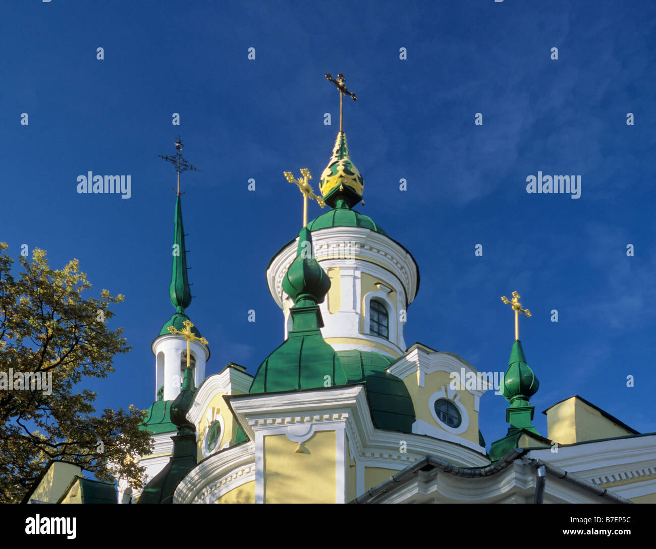 Domes and pinnacles at St Catherine Church in Parnu Estonia Stock Photo