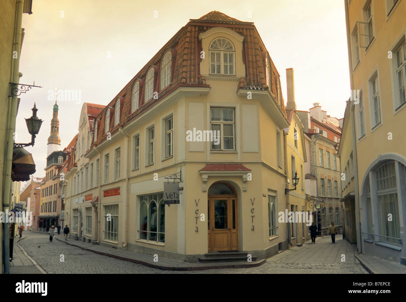 Pikk Street on left and Puhavaimu on right at Lower Town in Tallin Estonia Stock Photo