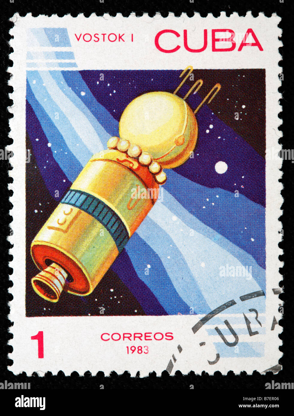 Soviet space ship 'Vostok 1', postage stamp, Cuba, 1983 Stock Photo
