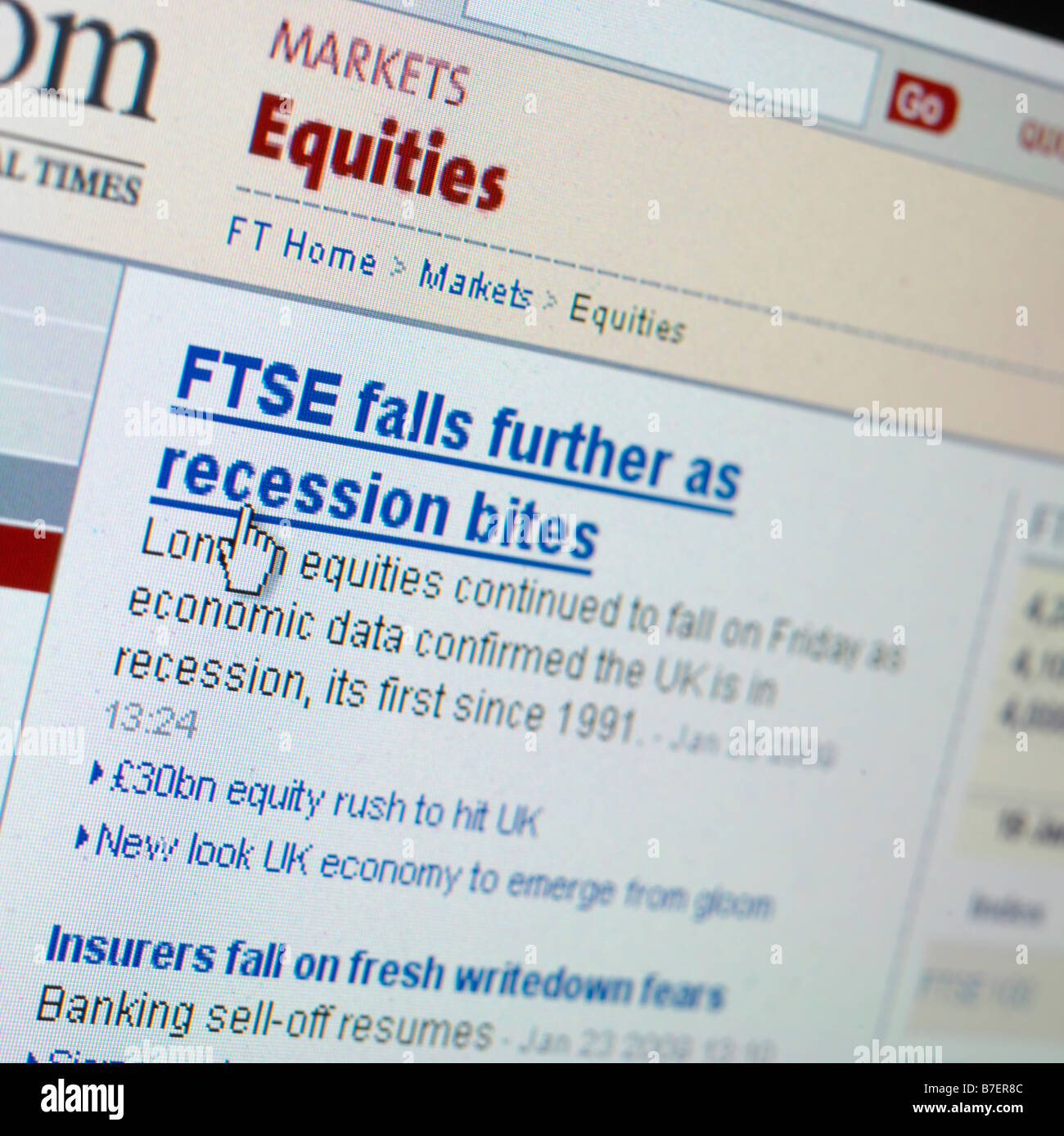 WEB SITE SCREEN UK ECONOMY ECONOMIC DOWNTURN Stock Photo