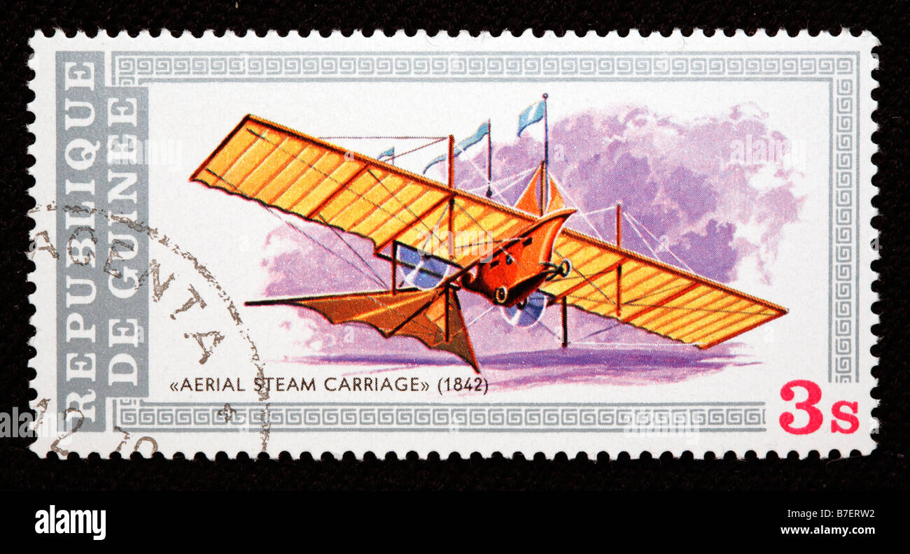History of aviation, plane Aerial steam carriage (1842), postage stamp, Guinea Stock Photo