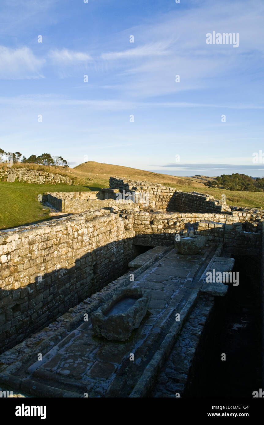 dh Housesteads HADRIANS WALL NORTHUMBRIA Vercovicivm Roman fort bathroom Northumberland National Park toilets unesco world heritage sites Stock Photo