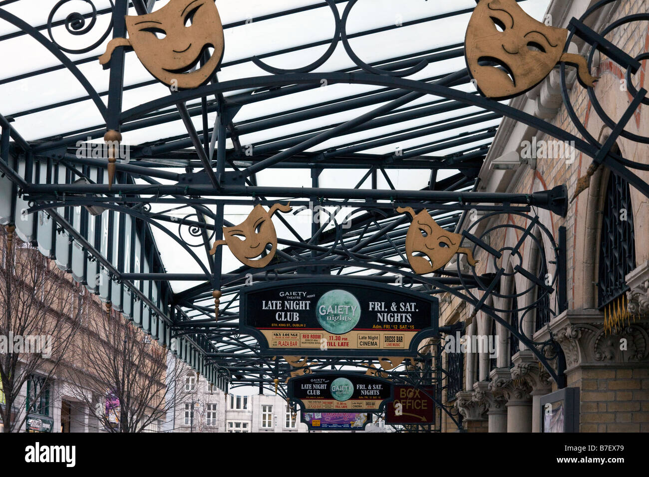 signs outside Gaiety Theatre, Grafton Street, Dublin, Ireland Stock