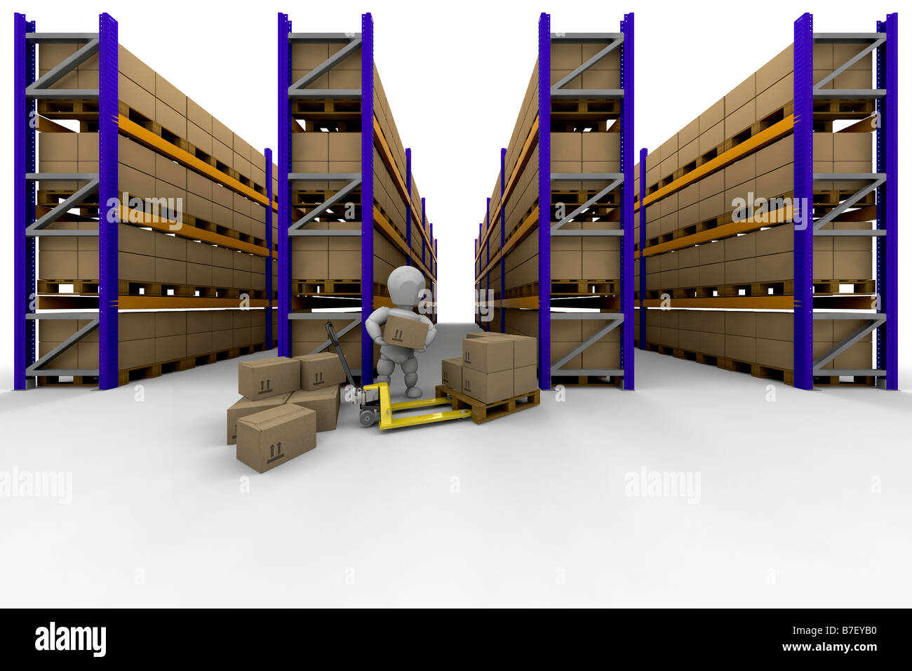 Person stacking boxes in warehouse full of racking Stock Photo Alamy