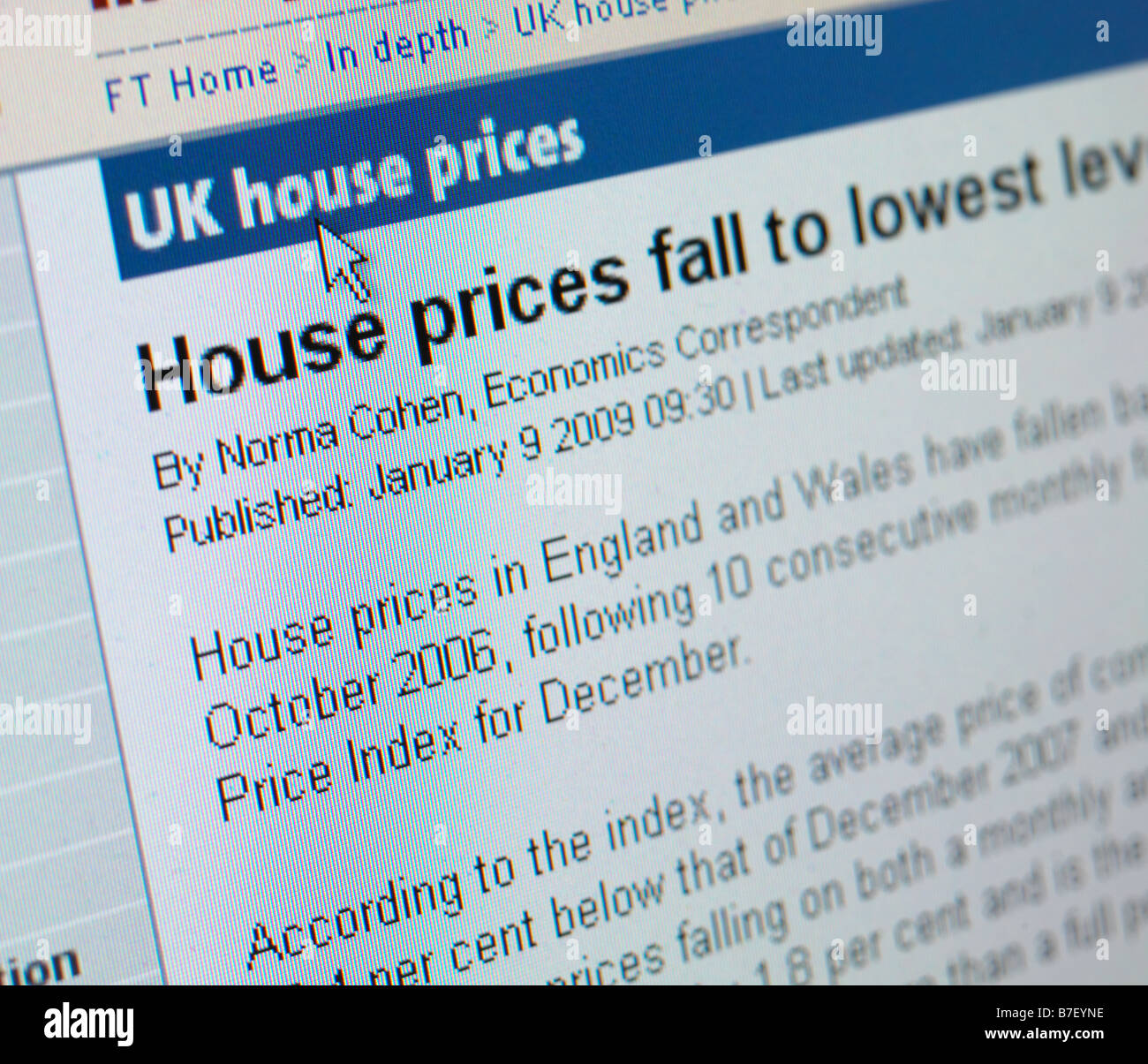 WEB SITE UK HOUSE PRICE FALL Stock Photo
