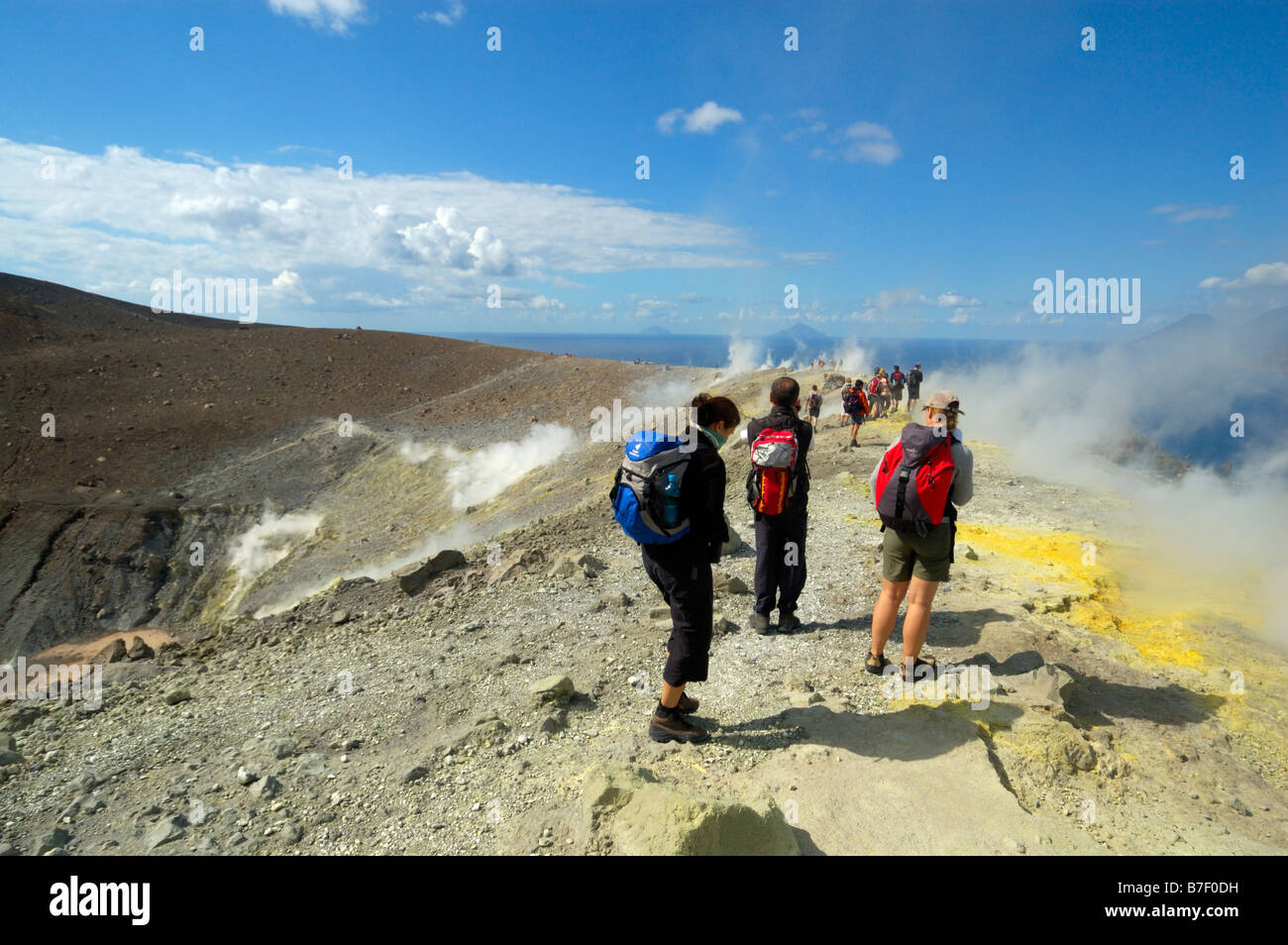 people on the vulcano on the island of vulcano, italy. Stock Photo