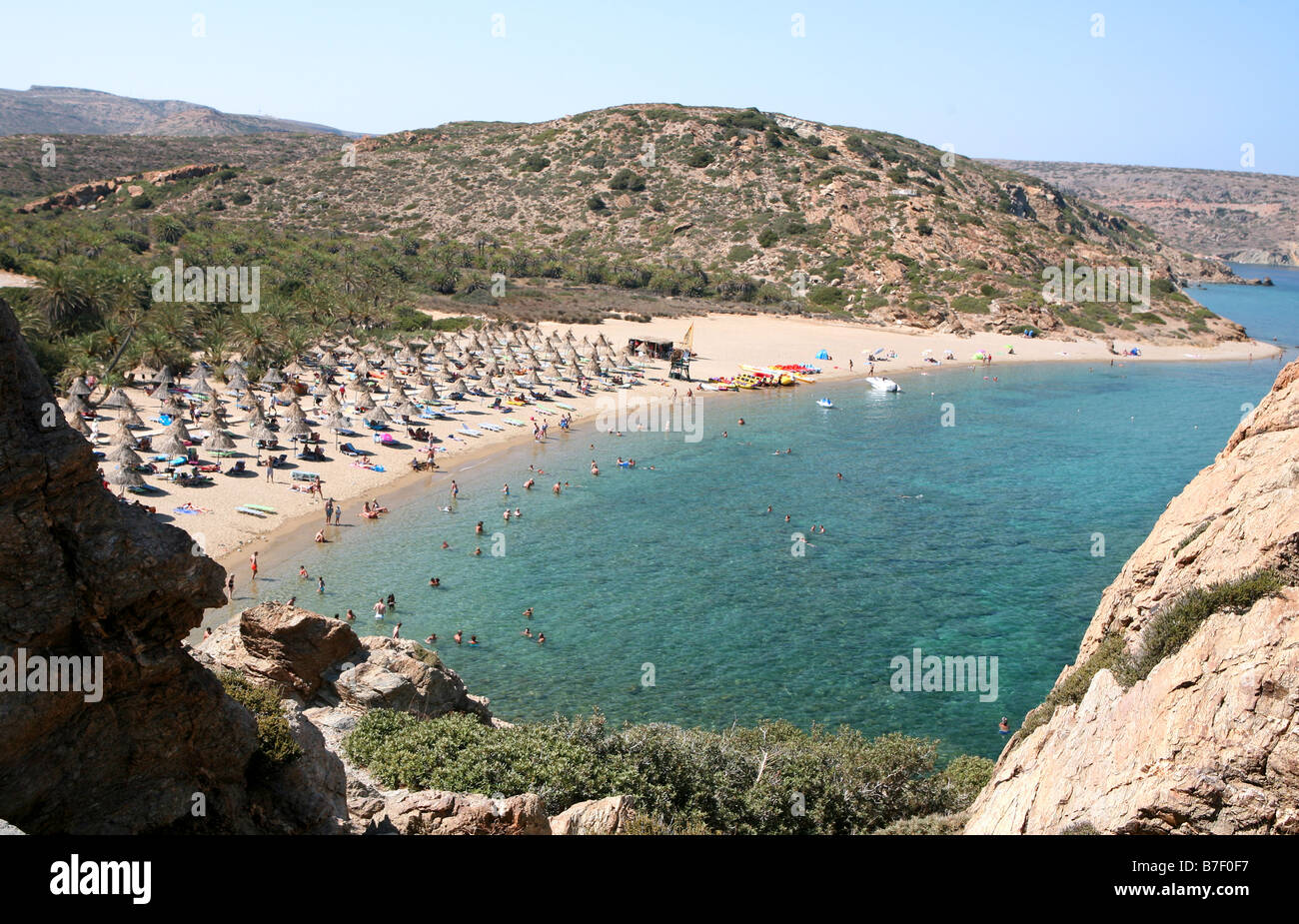 A view of the famous palm tree forest beach at Vai on the Eastern tip
