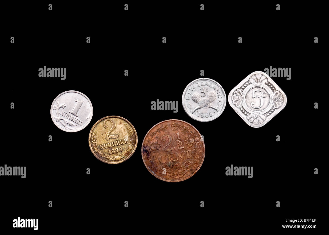 Various Textured Vintage Coins Isolated On Black Stock Photo