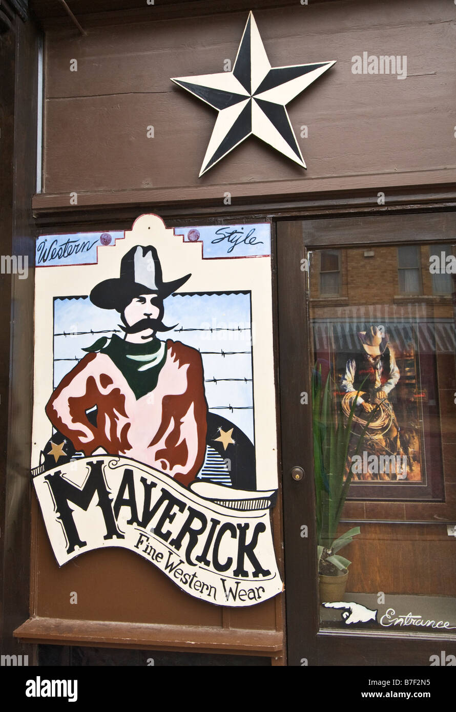 Texas Fort Worth Stockyards National Historic District Maverick western wear shop sign Stock Photo