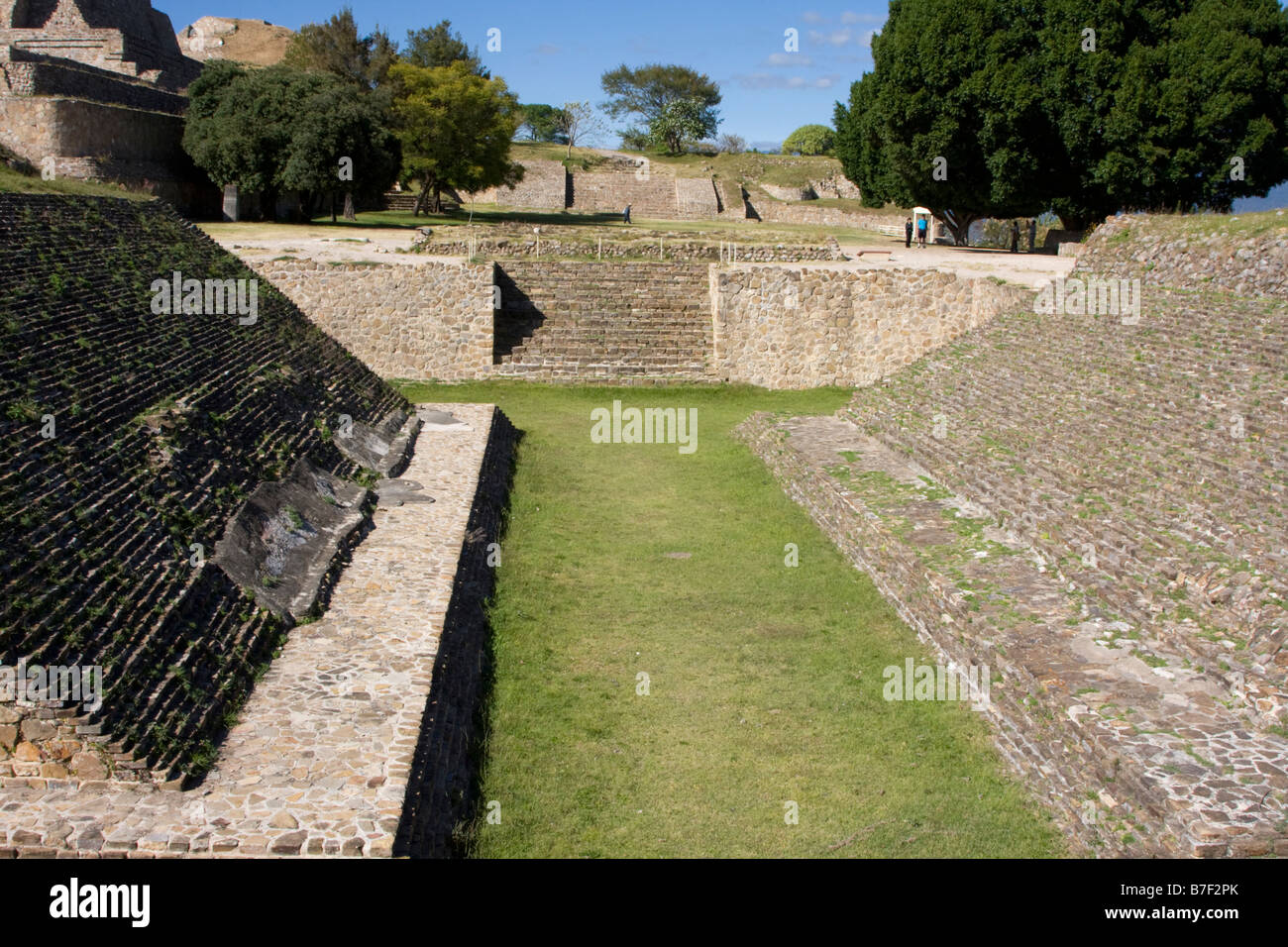 Monte Alban, Oaxaca, Mexico. Zapotec Capital Ruins, Ball Court Constructed about 100 BC. Stock Photo