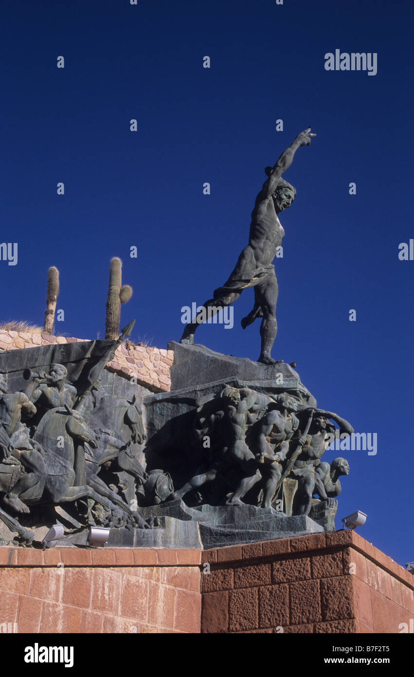 Detail of sculpture of indigenous leader on top of the Independence Heroes monument / Monumento a los Héroes de la Independencia, Humahuaca, Argentina Stock Photo