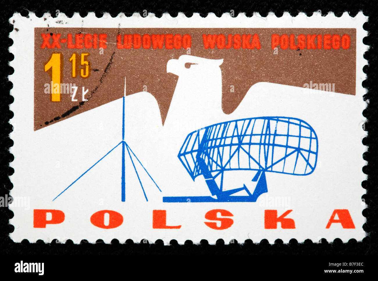 Radar, 20 anniversary of army of Polish people republic, 1960s, postage stamp, Poland Stock Photo