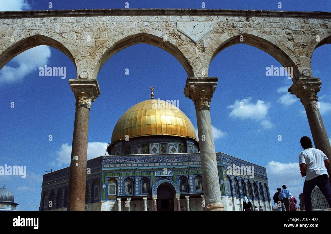 The beautiful Dome of the Rock on top of the temple mount in Jerusalem. Stock Photo