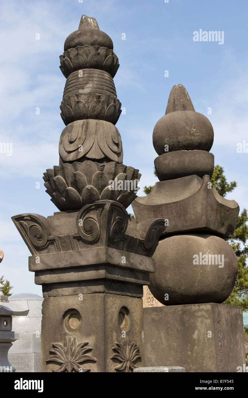 Japanese style Stone carved pillars Stock Photo