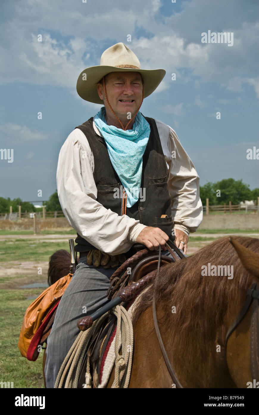 Texas Fort Worth Stockyards National Historic District cowboy riding horse Stock Photo Alamy