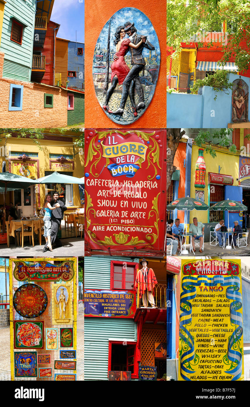 Former fishing port and immigrant centre of exotic,colorful La Boca is a suburb of Buenos Aires and the birthplace of the TANGO Stock Photo