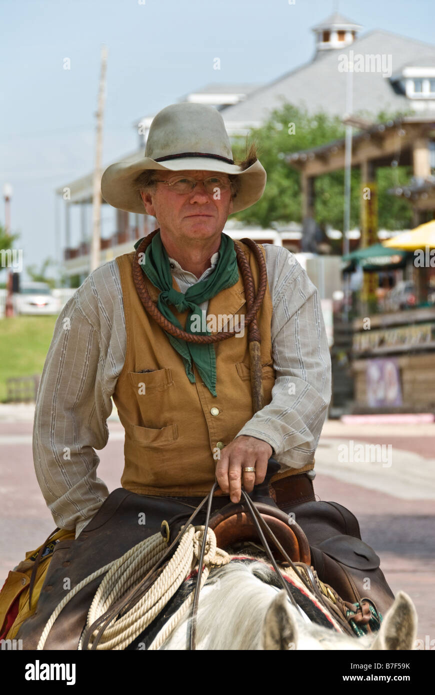 Texas Fort Worth Stockyards National Historic District cowboy riding horse Stock Photo Alamy