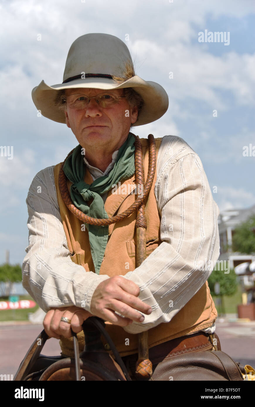 Texas Fort Worth Stockyards National Historic District cowboy riding horse Stock Photo Alamy