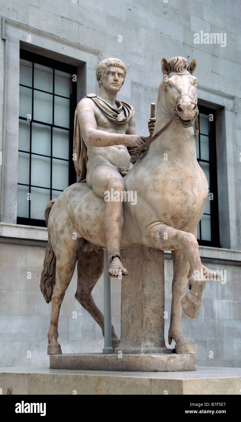 Marble statue youth on horseback rome roman 1st century AD Stock Photo