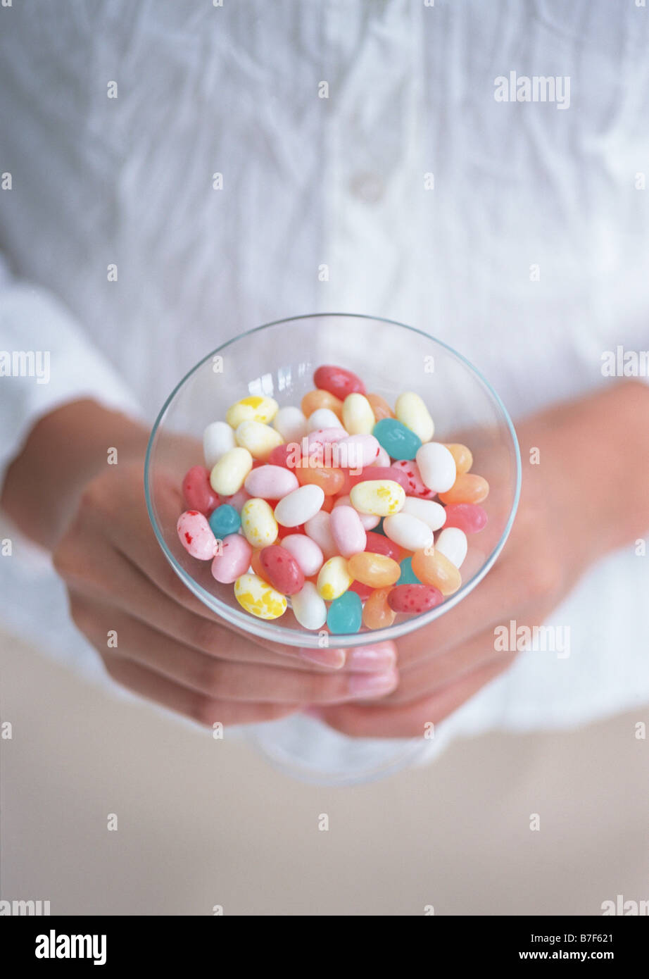 Jellybeans in galss bowl Stock Photo
