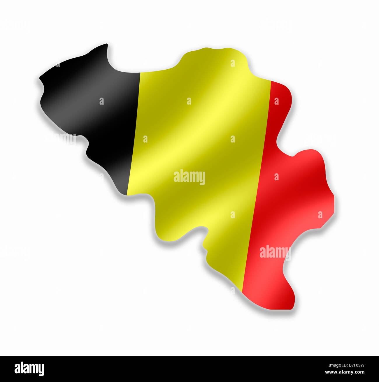 Belgium Country Map Outline With National Flag Inside Stock Photo