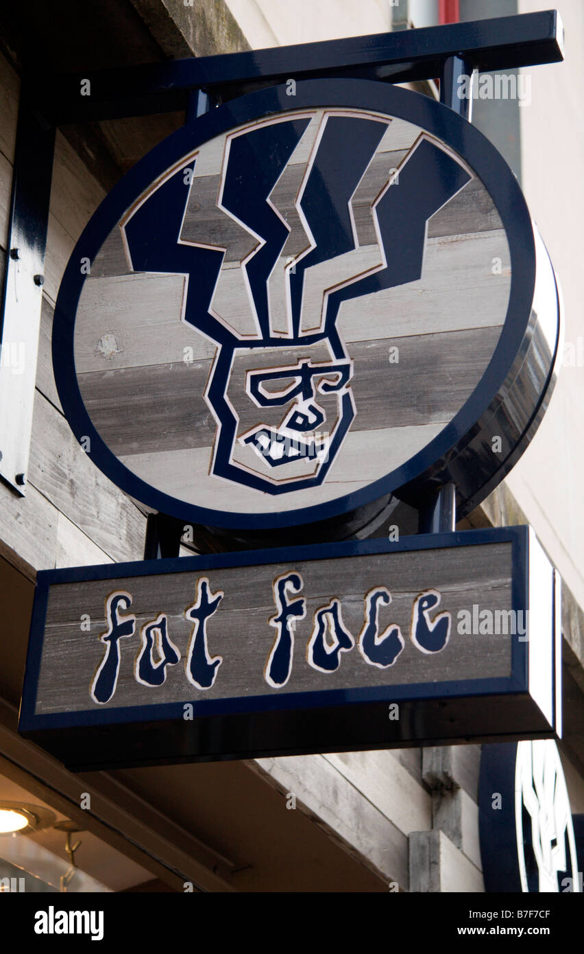 The branding above the shop front to the Fat Face store in Oxford, England. Jan 2009 Stock Photo